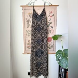 ASTR Sleeveless Leopard Boho Sheath Geometric Maxi Dress Brown Black Large